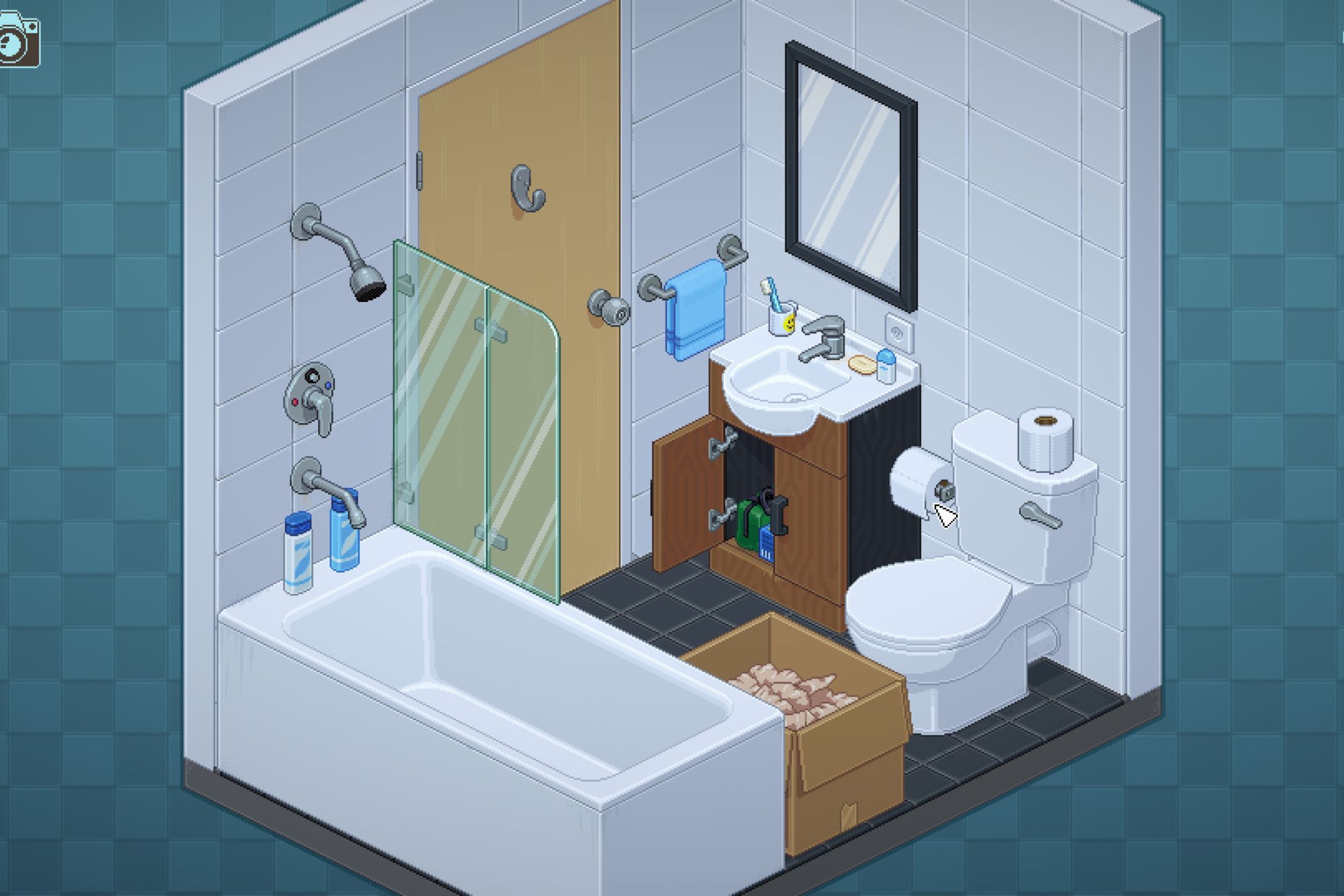 Unpacking bathroom being organized