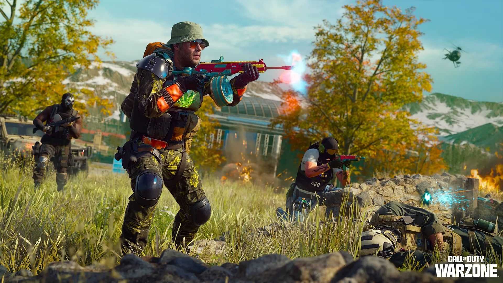 Black ops 6 Seth Rogen operator standing in a field