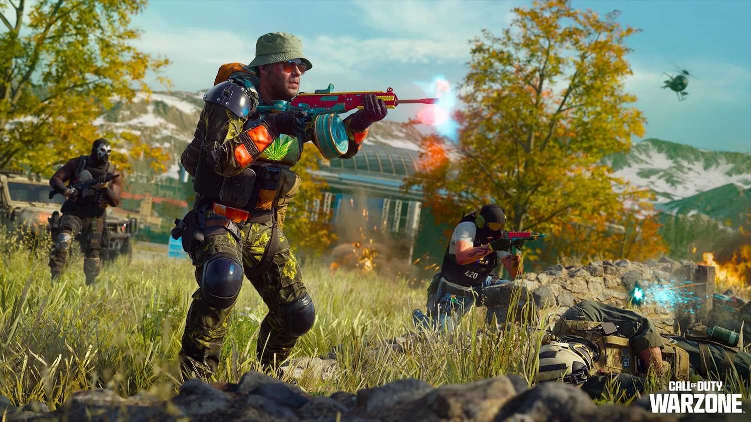 Black ops 6 Seth Rogen operator standing in a field