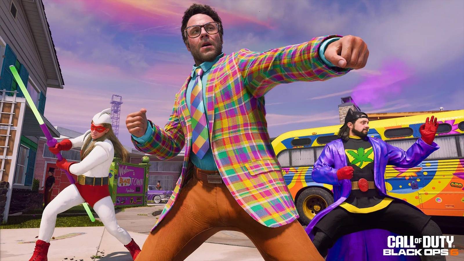 Black Ops 6, Seth Rogen in a suit with Jay and Silent Bob