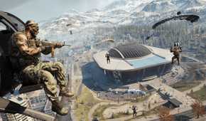 Call of Duty Warzone a man on a helicopter while people parachute around him