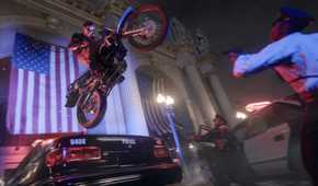 Black Ops 6 Adler jumping a motorcycle off a cop car
