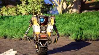Borderlands 4 Claptrap near tree