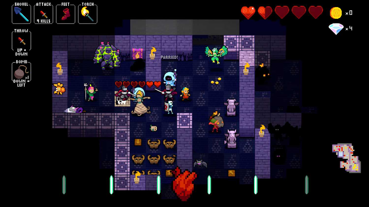 A screenshot from Crypt of the Necrodancer.