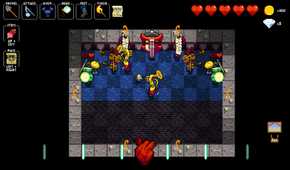 A screenshot from Crypt of the Necrodancer, showing musical instruments.