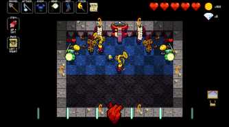 A screenshot from Crypt of the Necrodancer, showing musical instruments.