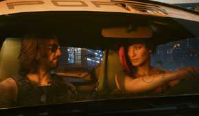 Johnny in the passanger seat of a car in Cyberpunk 2077
