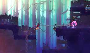 The player throwing a huge chain horizontally in Dead Cells.