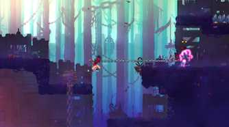 The player throwing a huge chain horizontally in Dead Cells.