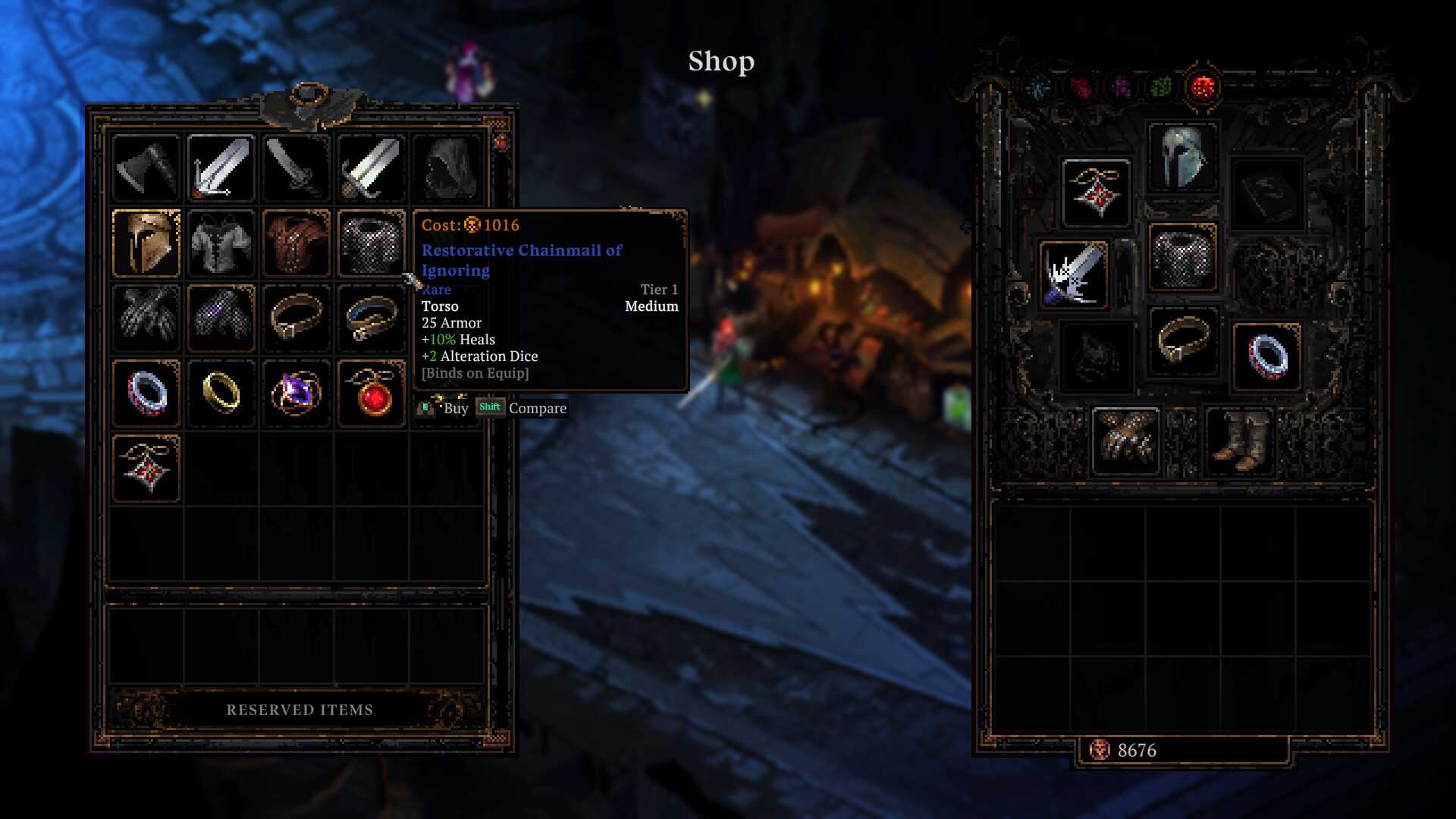 death must die equipment and shop screen