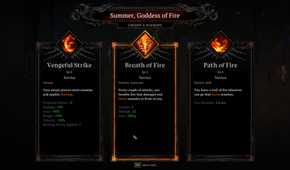 death must die Summer goddess of Fire upgrade selection screen