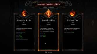 death must die Summer goddess of Fire upgrade selection screen