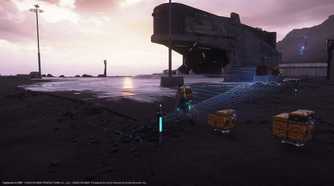 Death-Stranding 2 Bridges base building outside of a large ship