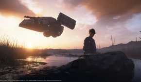 Death Stranding 2 Fragile standing in front of a rock in a swamp
