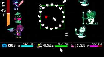 A screenshot from the game "Deltarune", showing the game's turn-based combat.