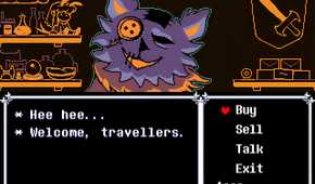 A screenshot from the game "Deltarune", showing a conversation with a shopkeeper in the game.