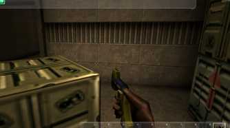 The player character holding a key ring in Deus Ex.