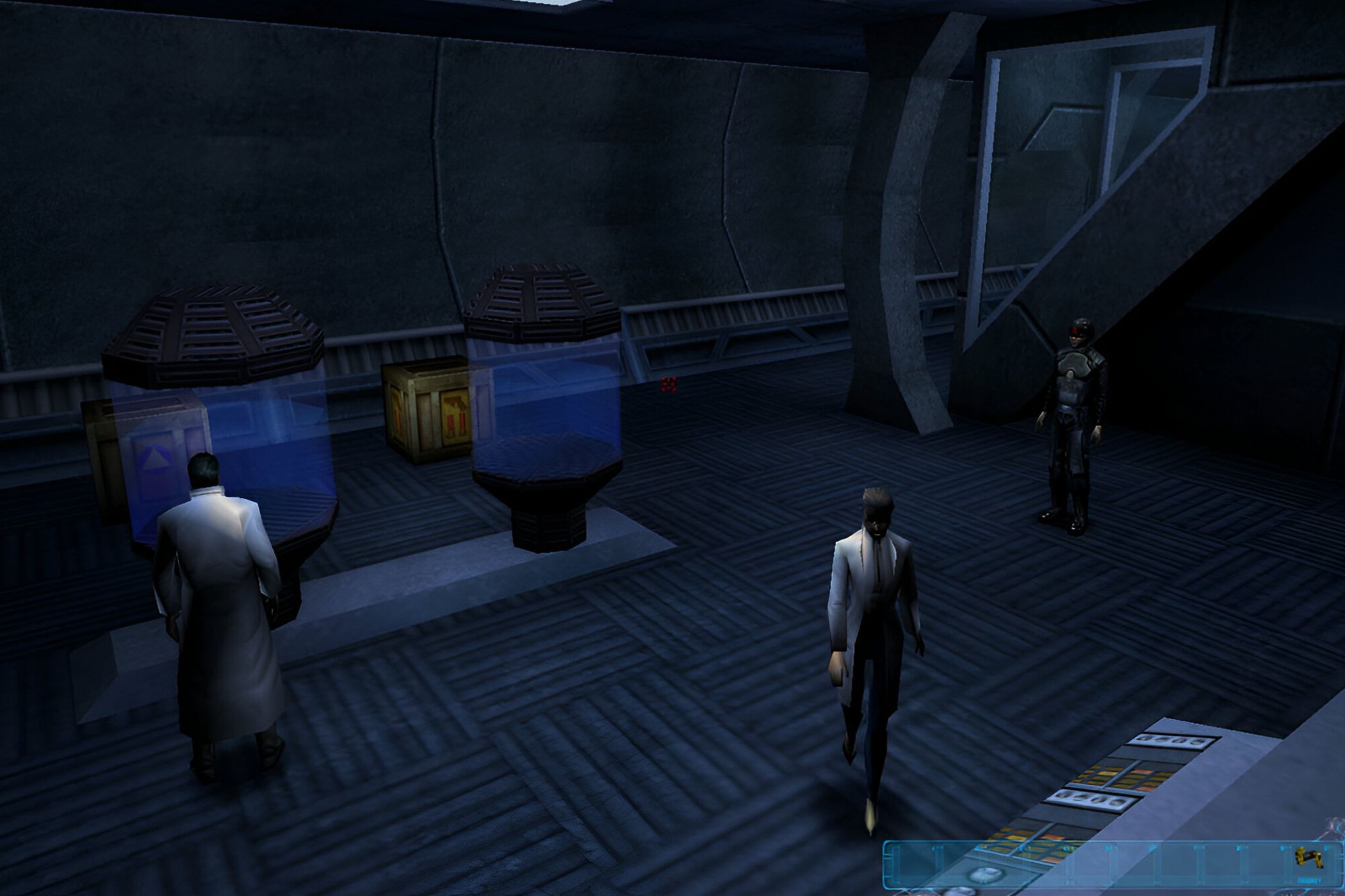 The inside of a large laboratory in Deus Ex.