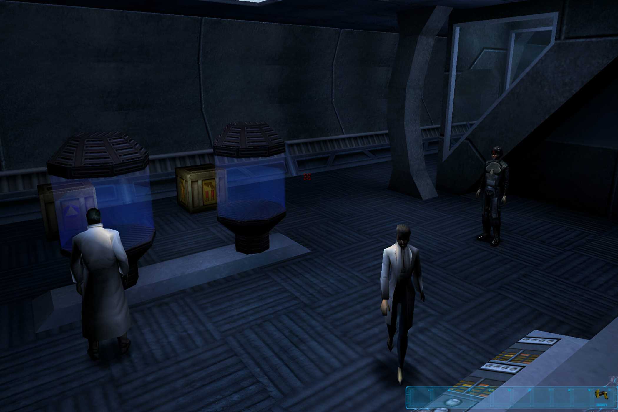 The inside of a large laboratory in Deus Ex.