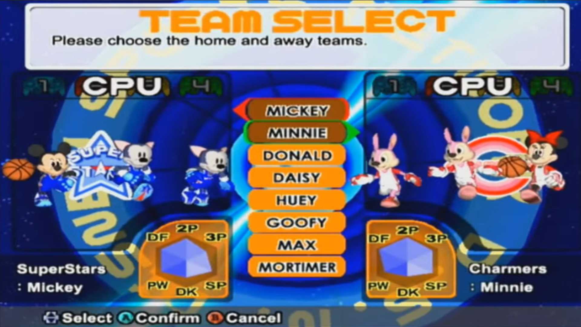 A screenshot of gameplay from Disney Sports Basketball