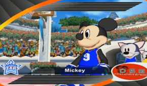 A screenshot of gameplay from Disney Sports Basketball