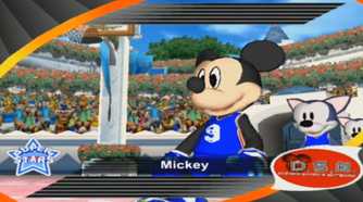 A screenshot of gameplay from Disney Sports Basketball