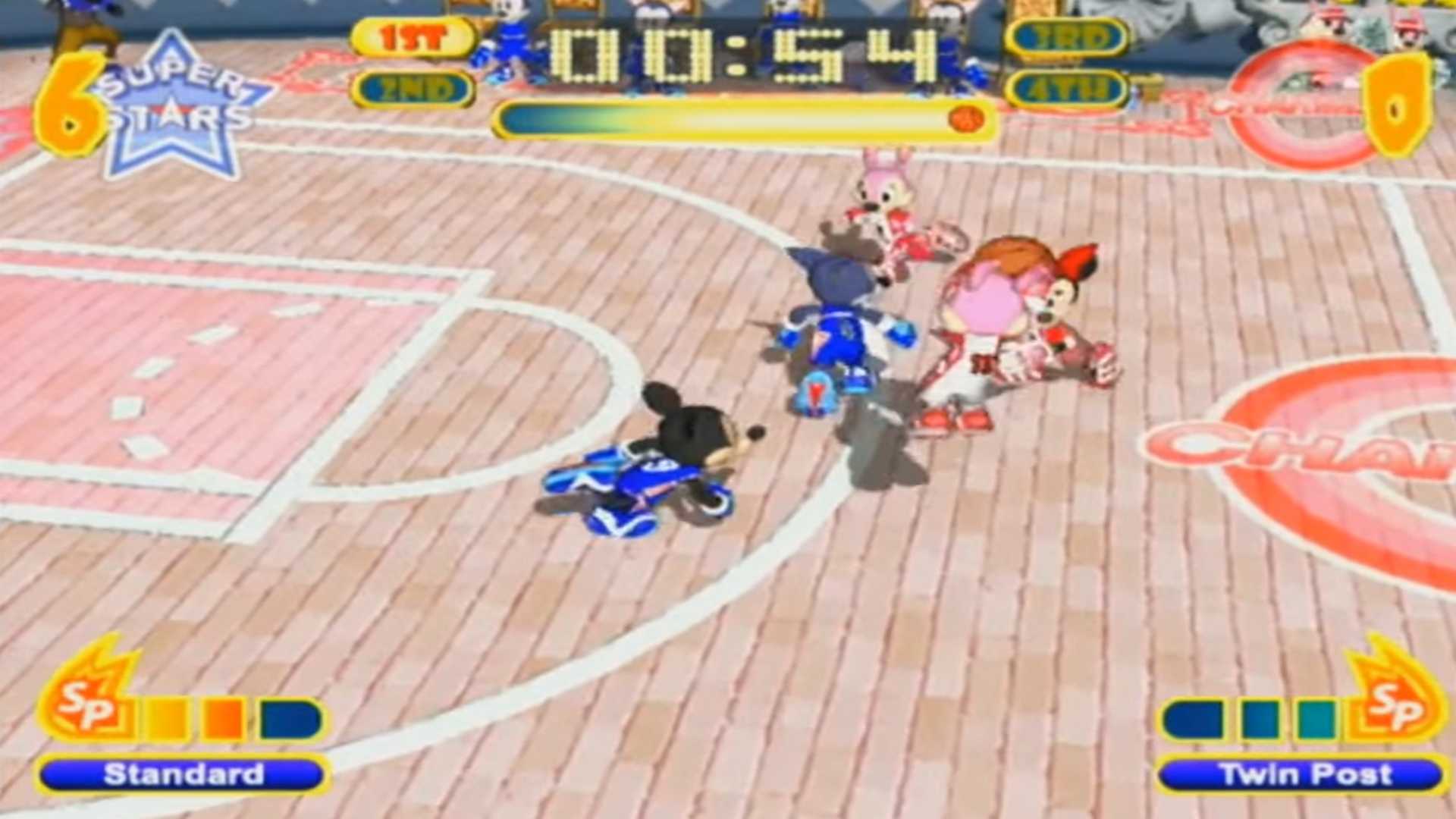 A screenshot of gameplay from Disney Sports Basketball