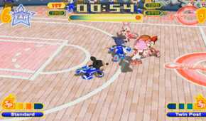 A screenshot of gameplay from Disney Sports Basketball