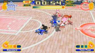 A screenshot of gameplay from Disney Sports Basketball