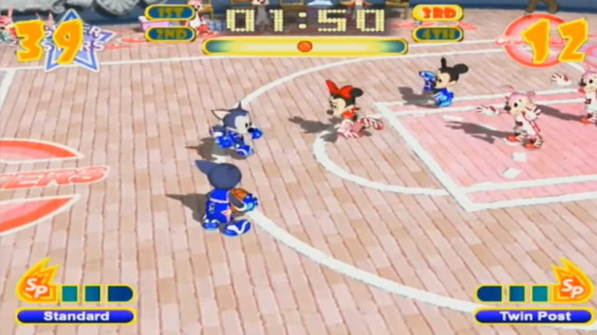 A screenshot of gameplay from Disney Sports Basketball