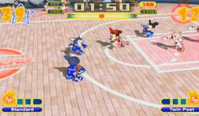 A screenshot of gameplay from Disney Sports Basketball