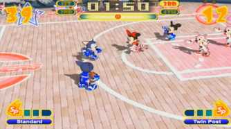 A screenshot of gameplay from Disney Sports Basketball