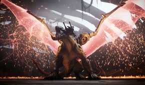 A screenshot from Doom: The Dark Ages, showing a roaring dragon mount.