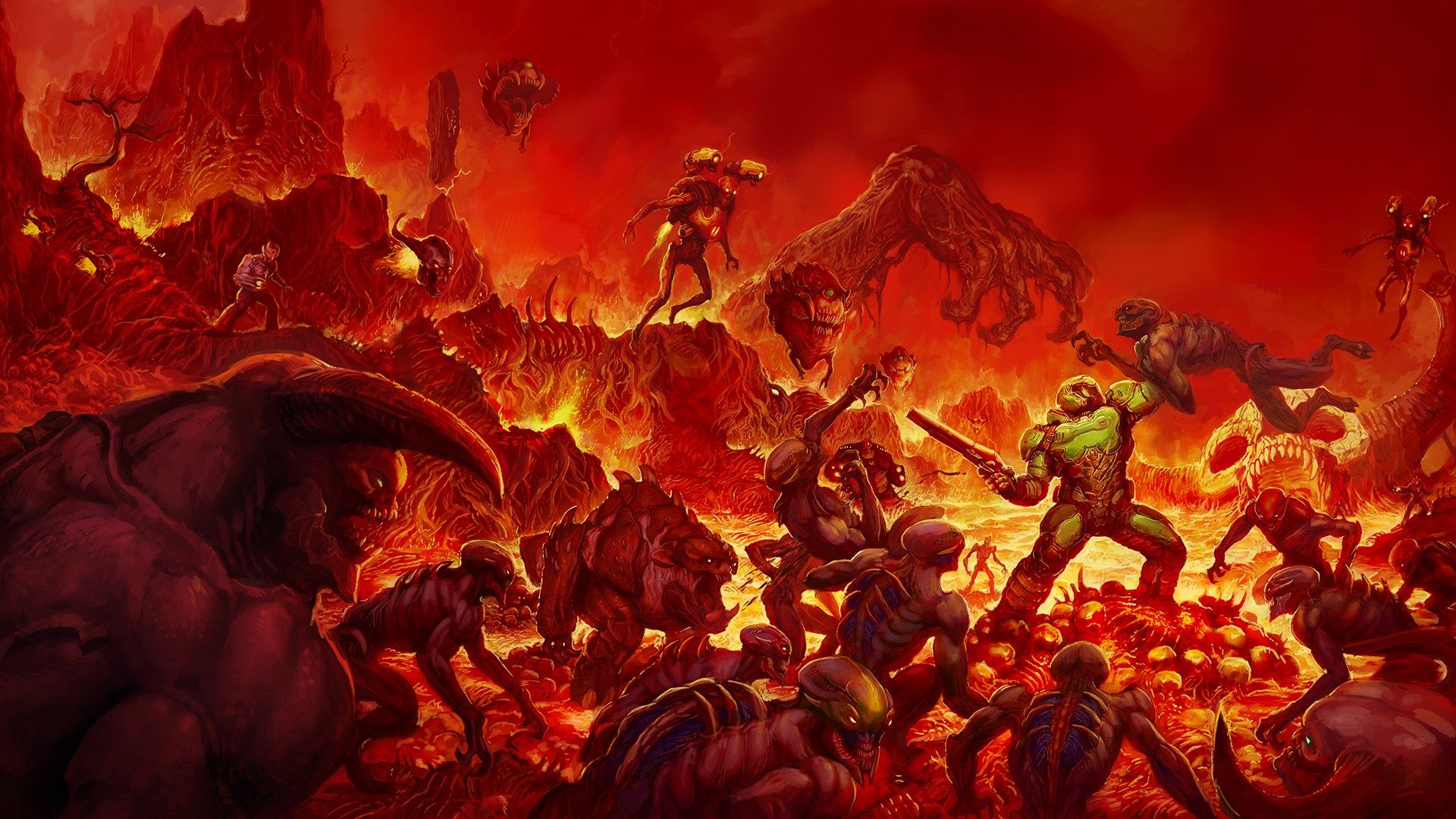The box art and key art from Doom 2016