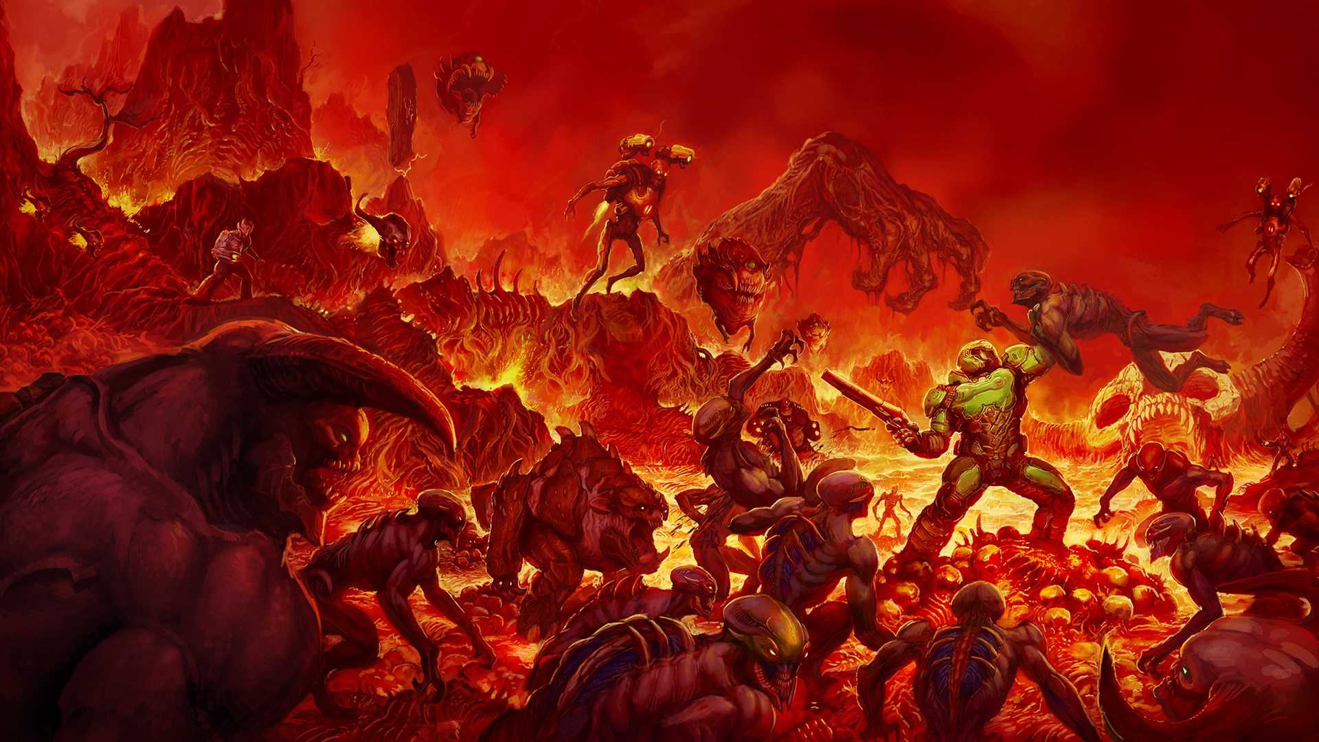 The box art and key art from Doom 2016