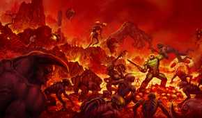 The box art and key art from Doom 2016