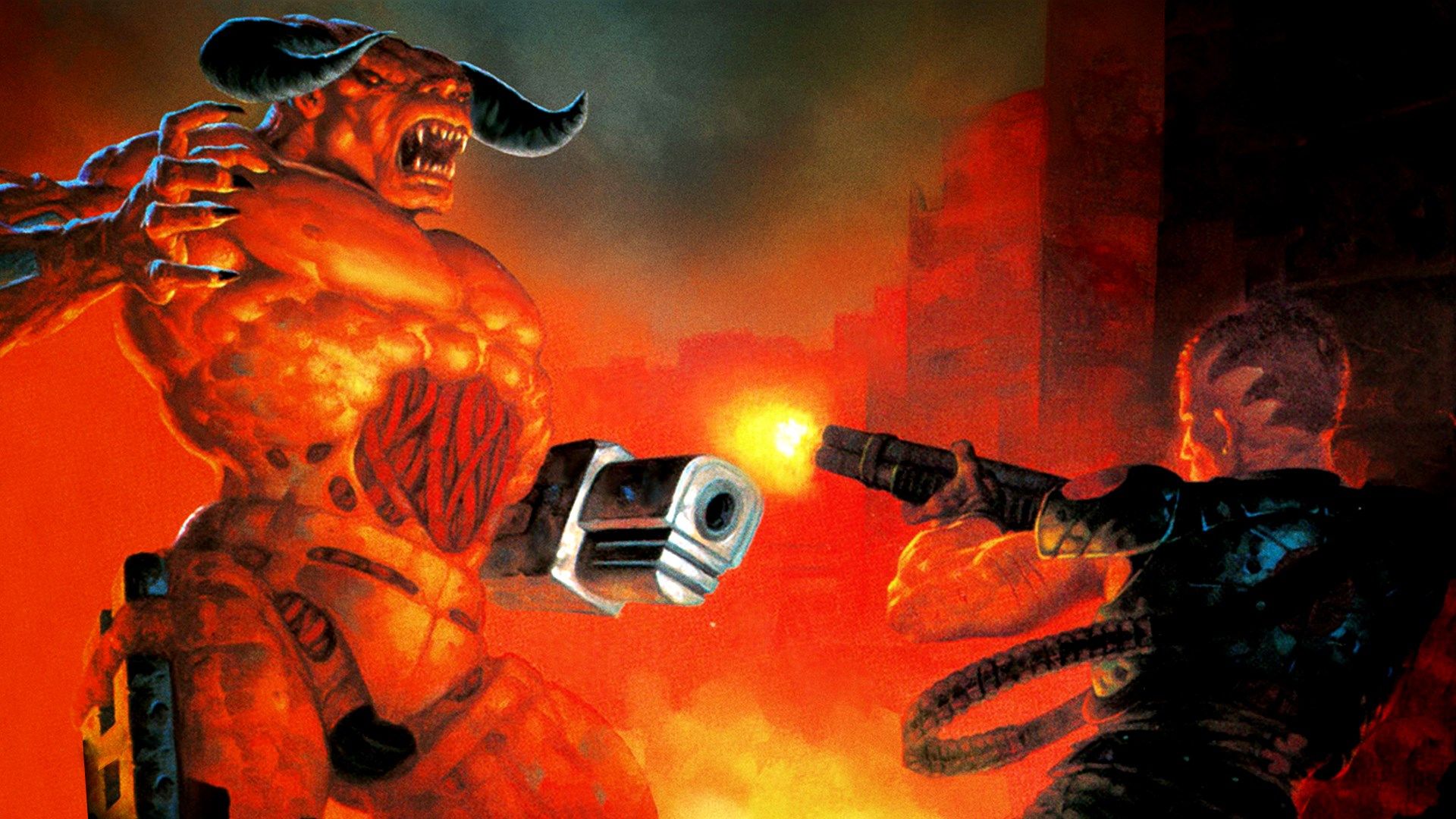 The box art and key art from Doom 2