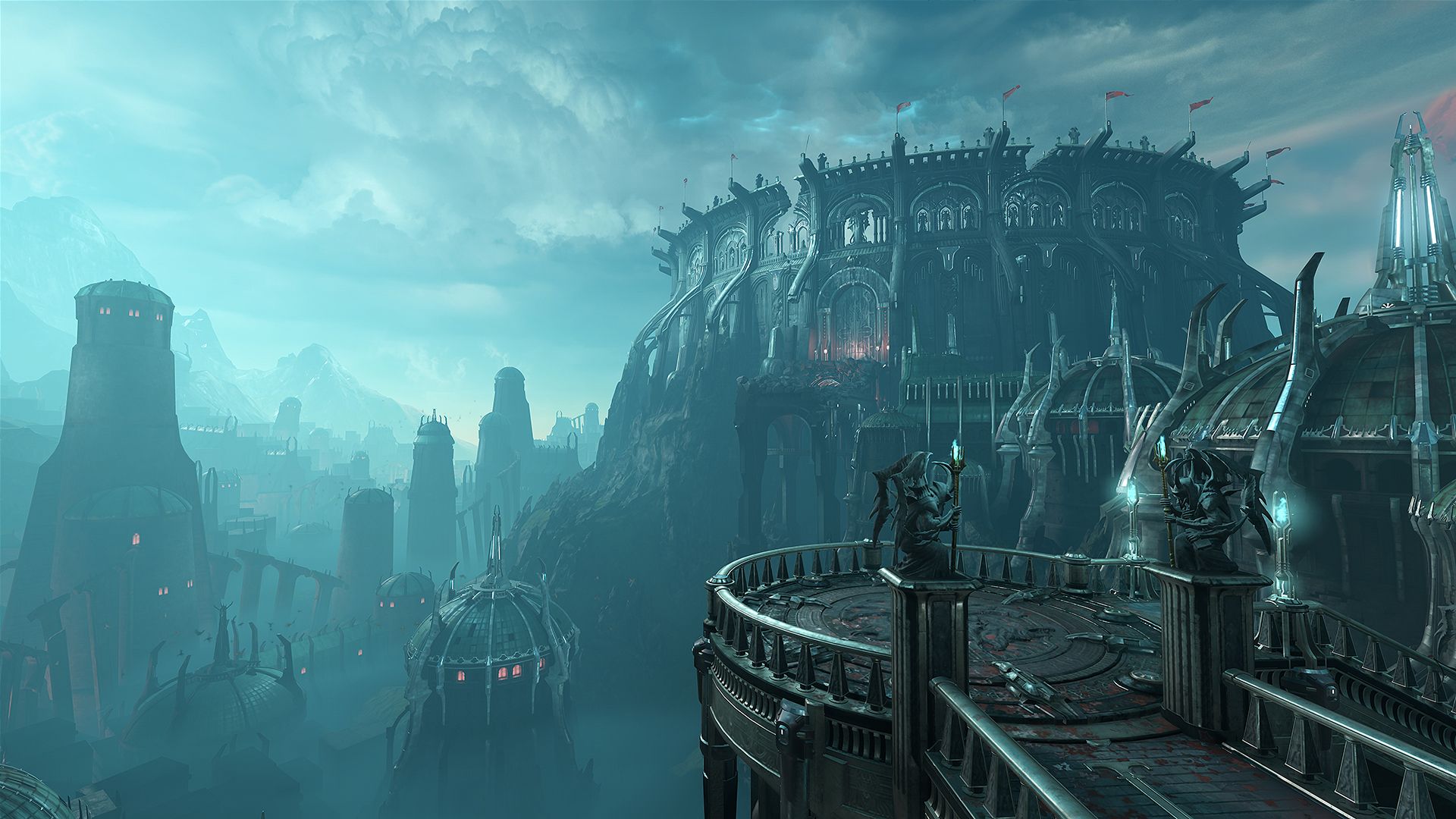 A screenshot of a large levels in Doom Eternal.