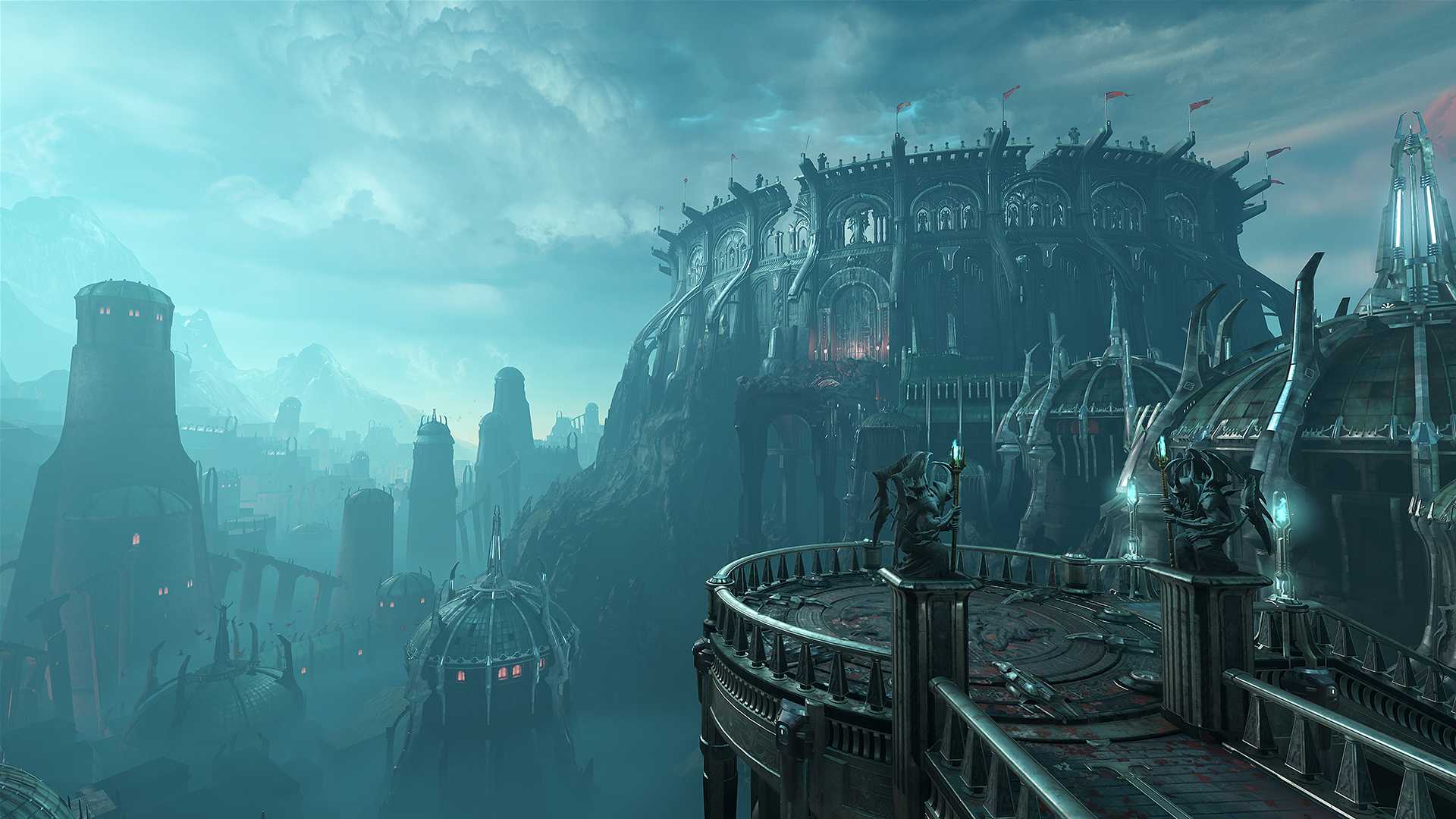 A screenshot of a large levels in Doom Eternal.