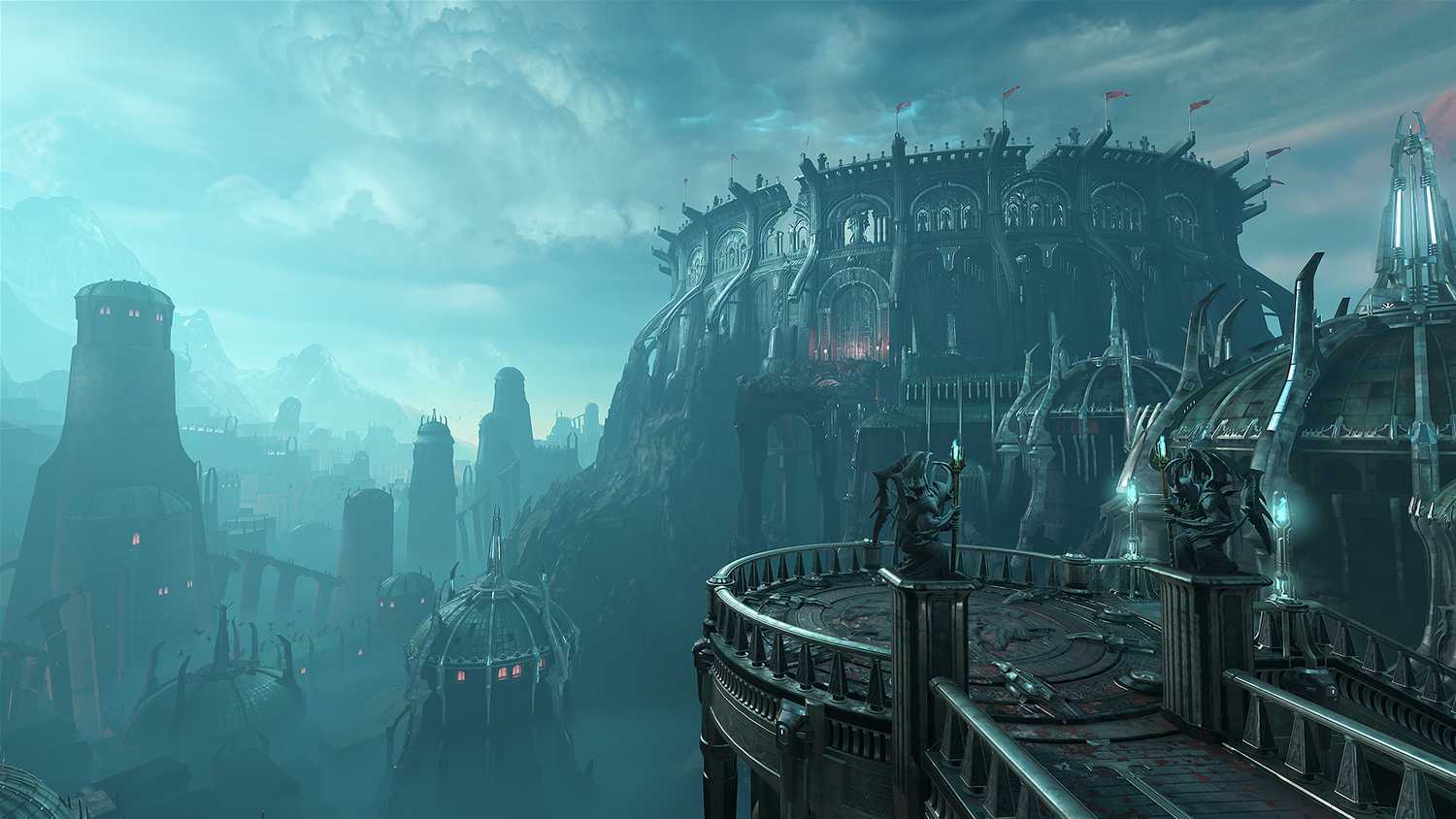A screenshot of a large levels in Doom Eternal.