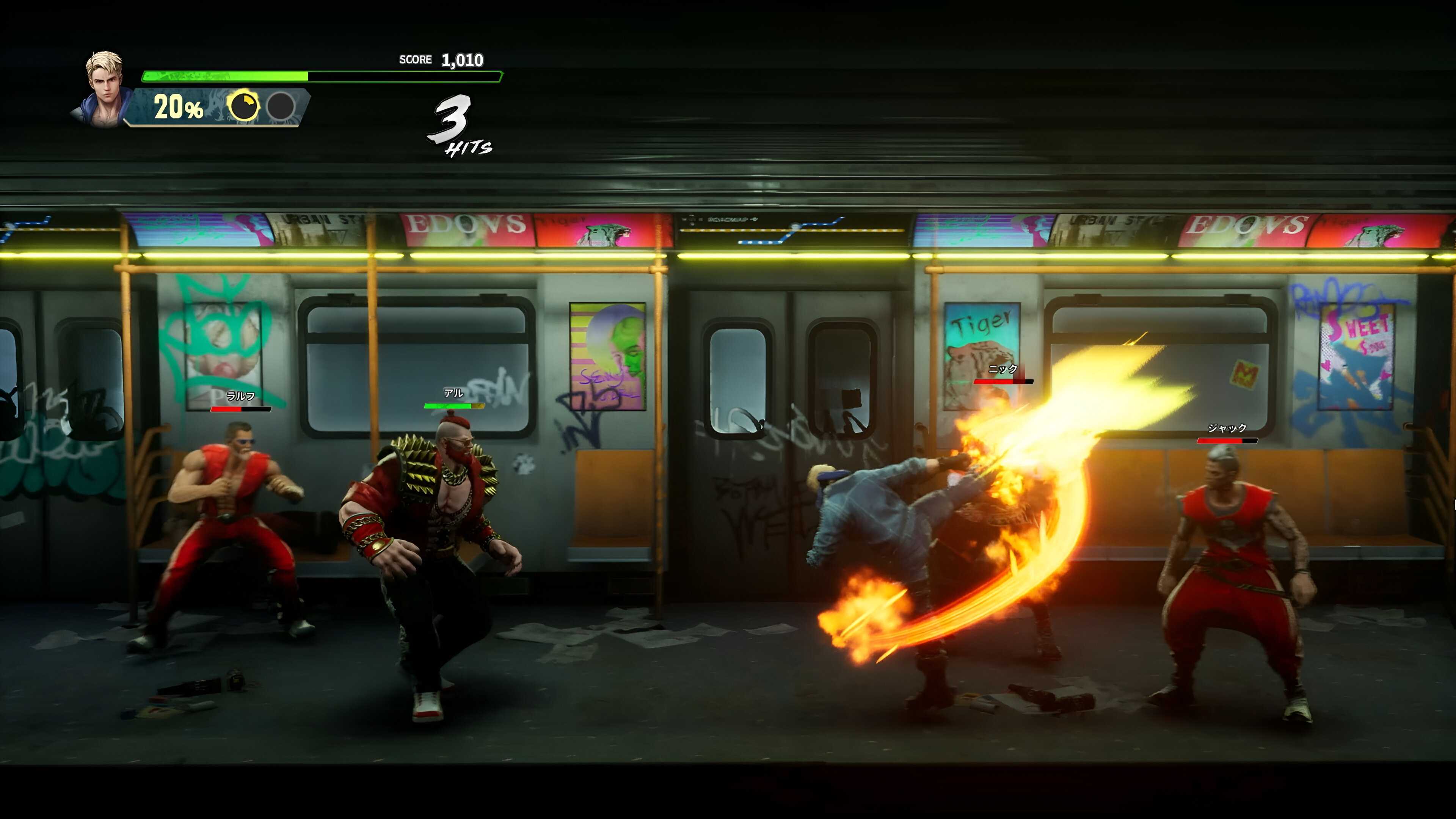 A subway fight from Double Dragon Revive.