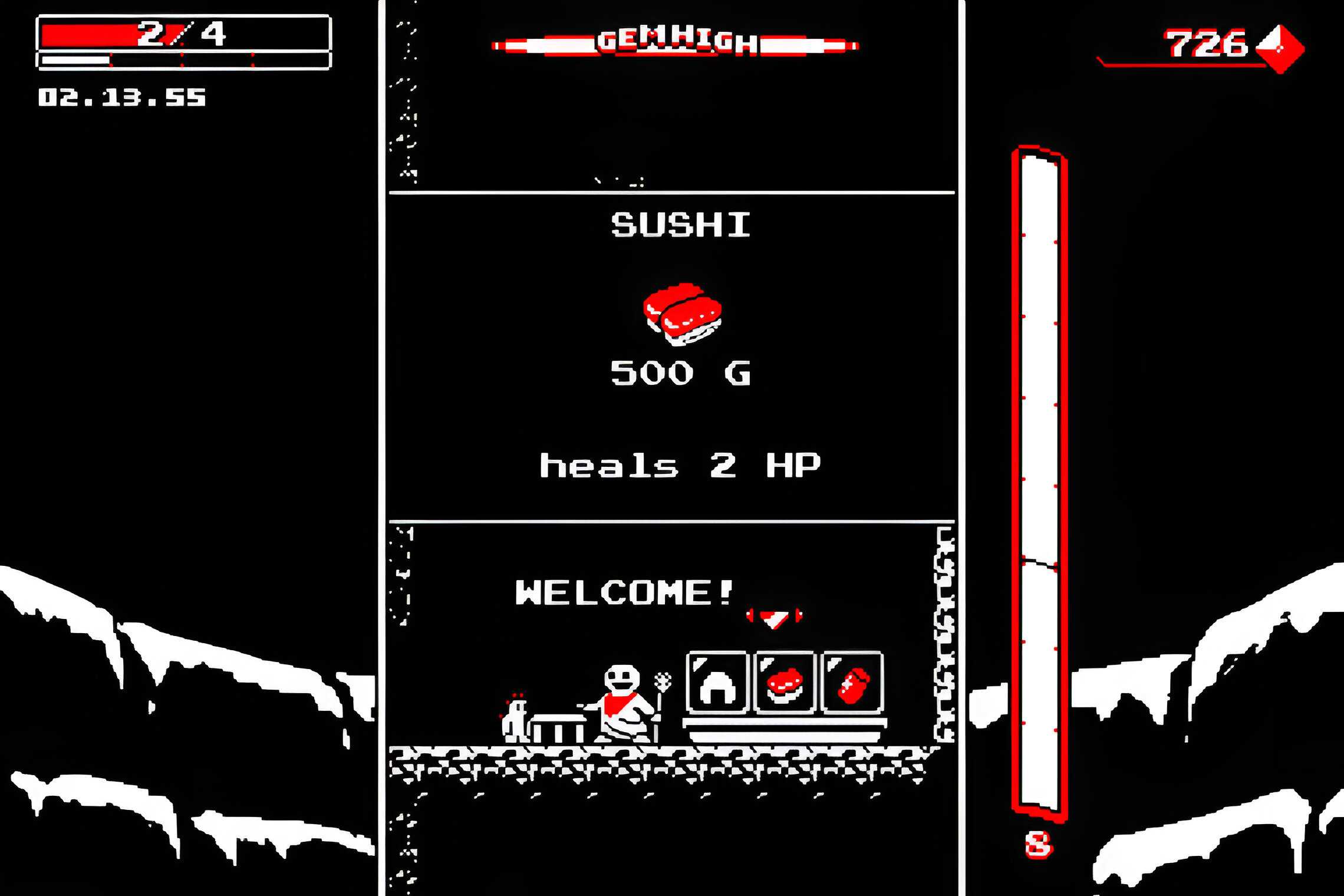 A gameplay screenshot from the game Downwell.