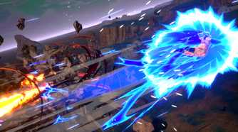 Goku executing a dragon dash in Dragon Ball: Sparking! Zero.