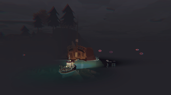 Boat in the middle of darkness out on the water.