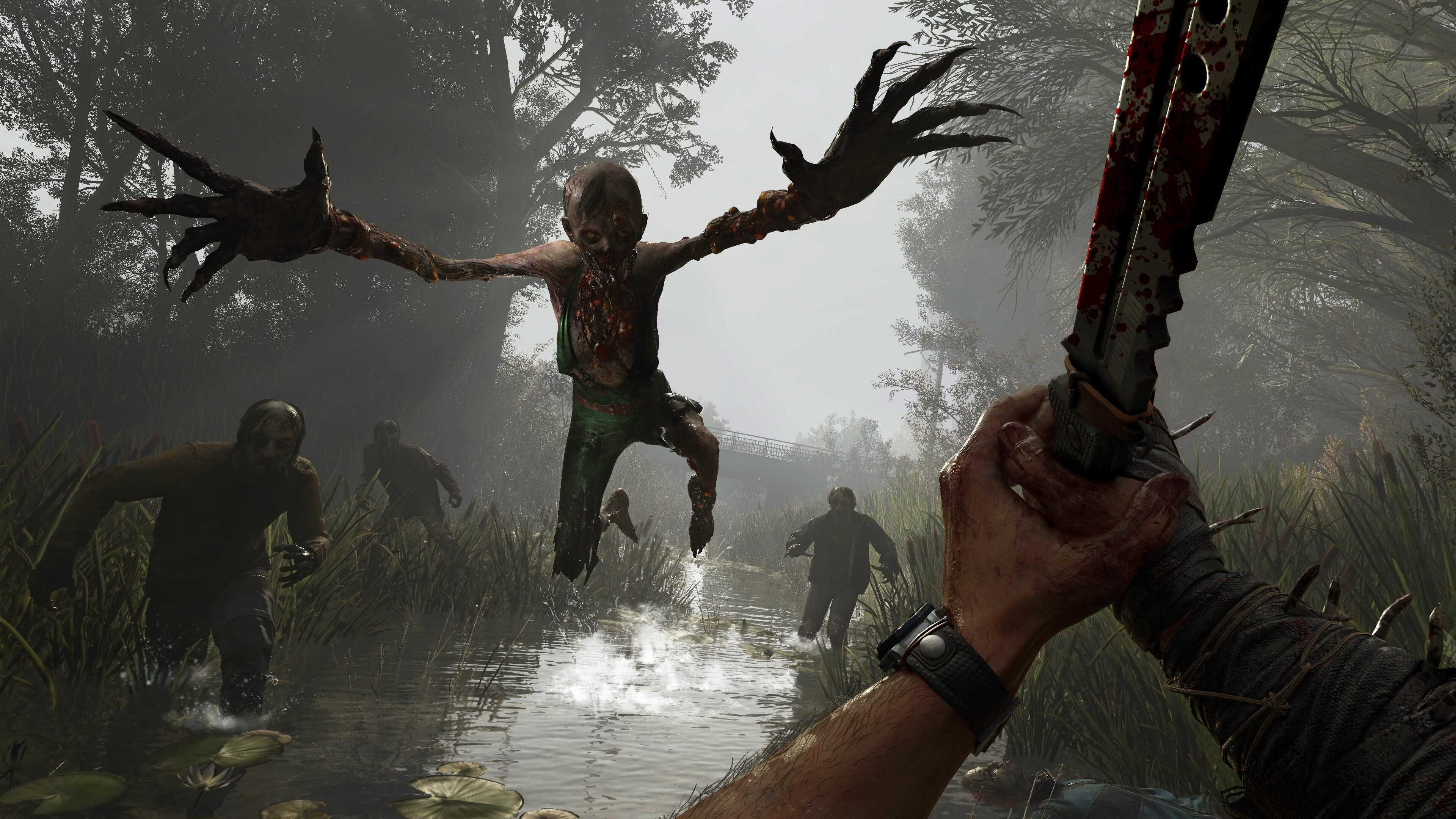 A banshee jumping towards the player in a swamp.