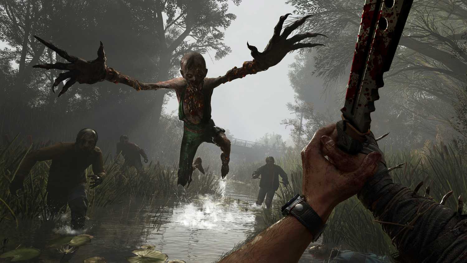 A banshee jumping towards the player in a swamp.