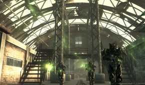 Three characters wearing power armor in Fallout 3.