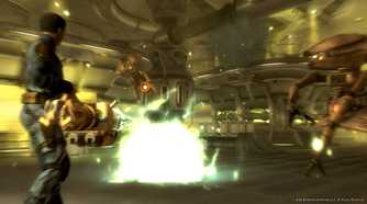 The player wielding a huge laser-like gun in Fallout 3.