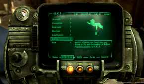 A pip boy screen interface in Fallout 3.