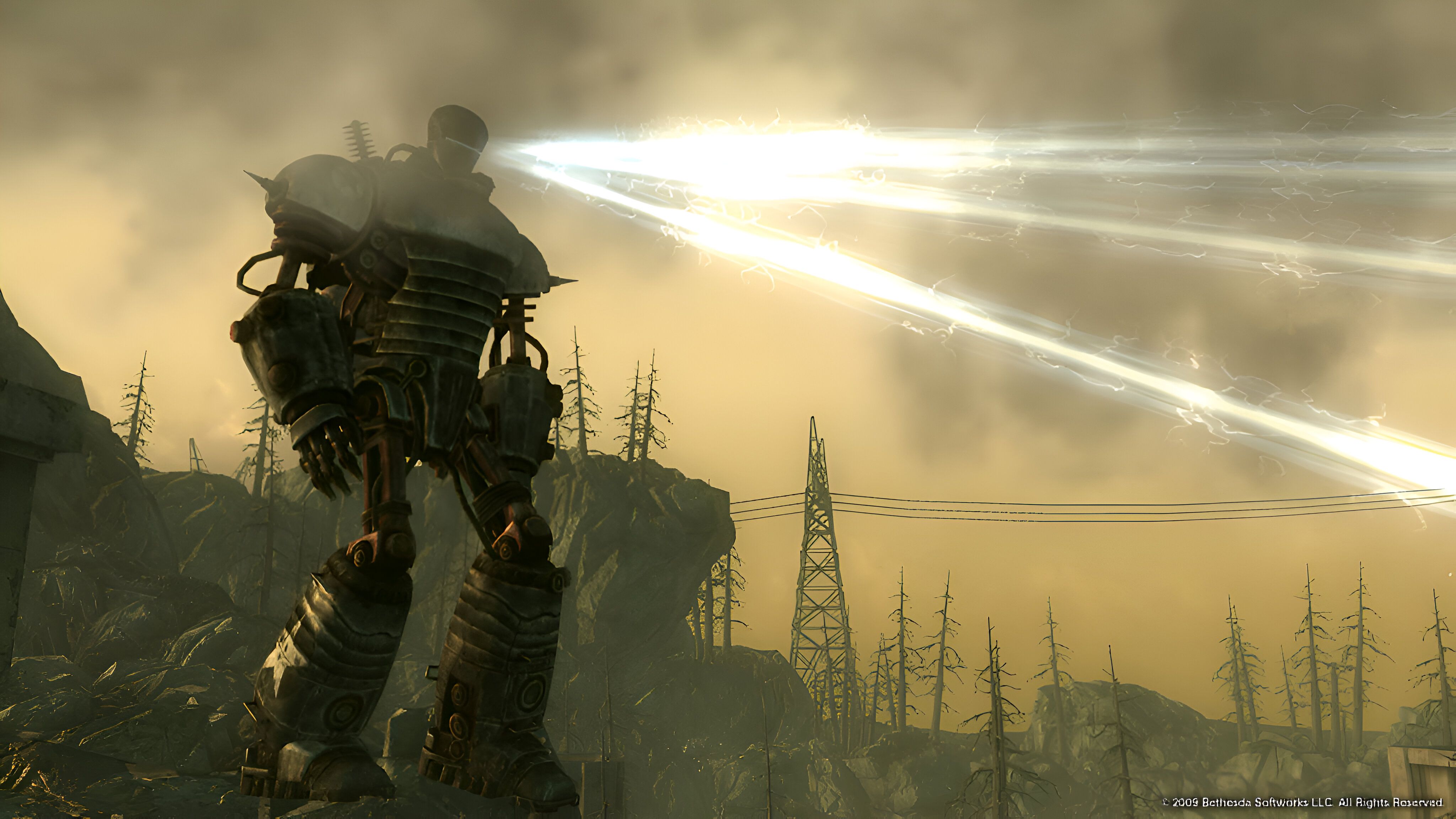 A huge robot emitting light from its face in Fallout 3.